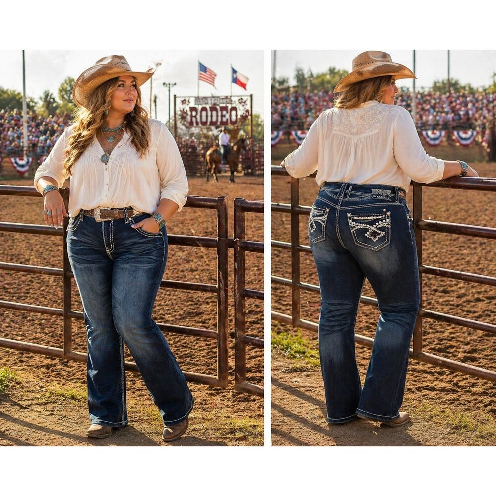 Hydraulic Bailey Micro Bootcut Jeans Size 18 Embellished Pockets Western Boho